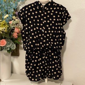 Black & Cream Cat Print Jumper Shorts Top Size L